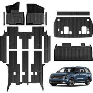 Floor Mats for Kia Carnival 2022-2026 Gas, Full Coverage All Weather Floor Mat Trunk Cargo Liner with Backrest Protectors & Door Sill Guards Accessories, Full Coverage Set (Fit 8 Seats)