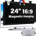 [2 Pack] Magnetic Hanging 24 Inch Computer Privacy Screen for 16:9 Aspect Ratio Widescreen Monitor, Eye Protection Anti Glare Blue Light Computer Monitor Privacy Filter, Removable 24 in Protector Film