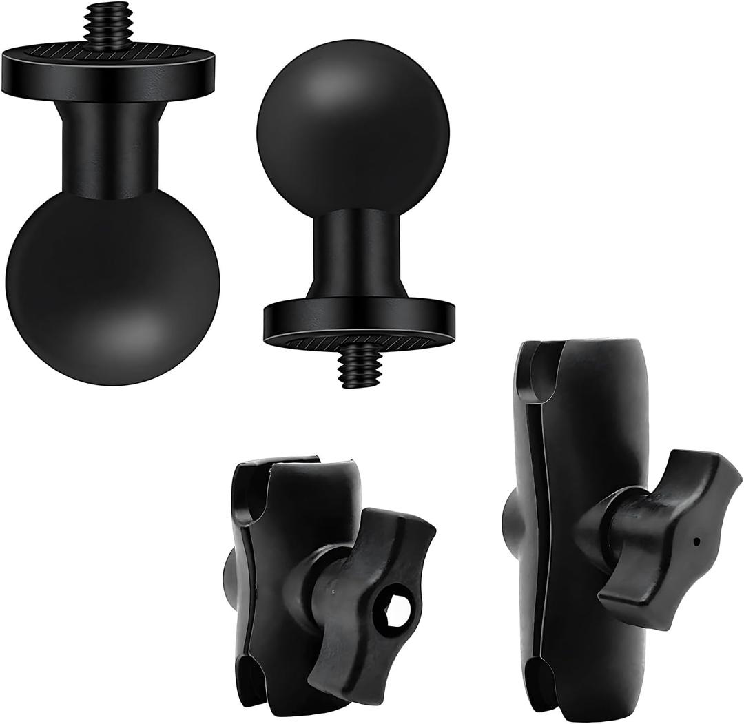 2PC 1" Ball Mount Adapter 1/4"-20 Threaded Stud for Insta360 OneX5,X4,X3,X2,R,RS,GO 2, GoPro Hero,with 2 B Size Double Socket Arm (Long 3.75"- 2.4"),RAM Mounts RAP-B-201U Composite Double Socket Arm