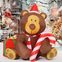 GOOSH 5FT Christmas Inflatables Bear Outdoor Decorations, Xmas Blow Up Bear Inflatables with Built-in LEDs for Christmas Indoor Outdoor Yard Lawn Garden Winter Decorations