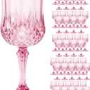 Plastic Wine Glasses Set, 7oz Vintage Goblets Shatterproof Unbreakable Reusable & Disposable, Drinking Glasses with Stem, for Wedding Outdoor Dinner Party (48pcs, Pink), 2.7 inches x 6.7 inches