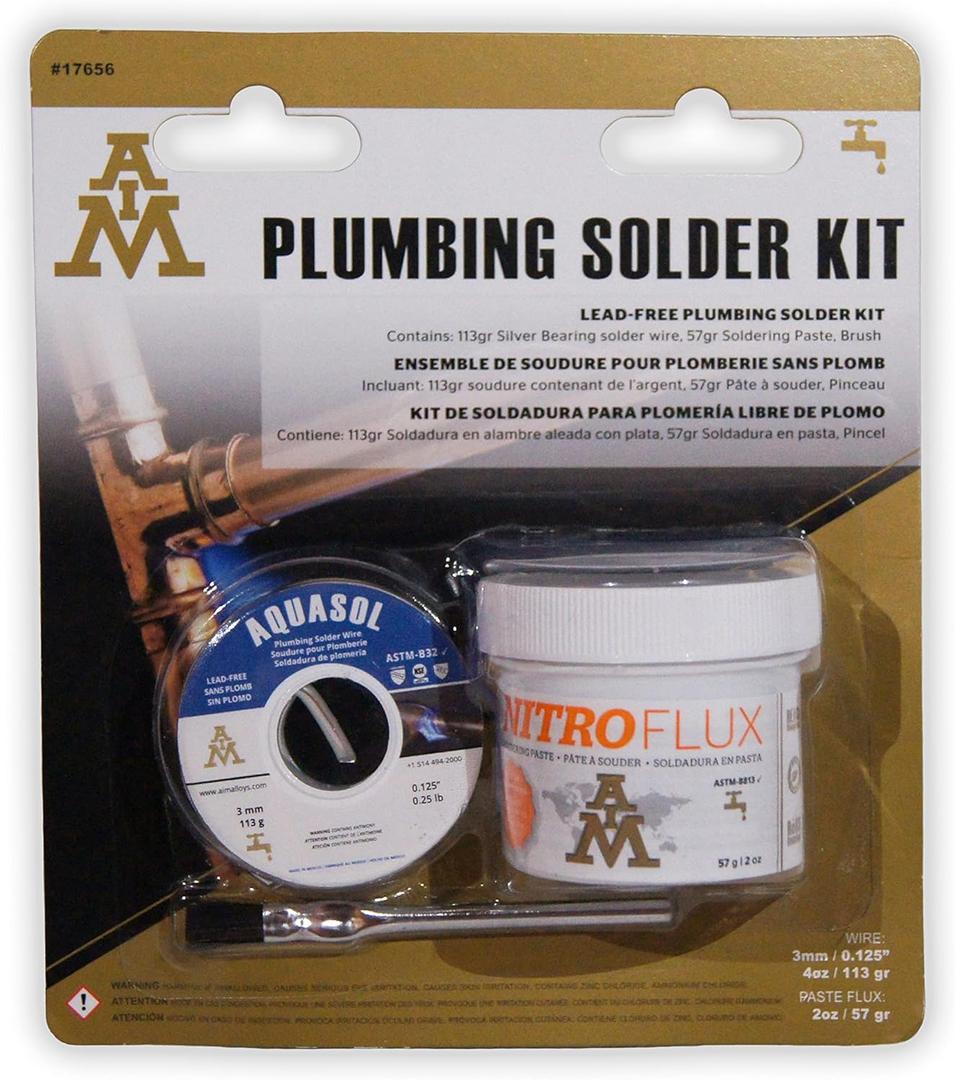AIM Plumbing Solder Kit with solder wire, flux and brush, Solder for Plumbing Repairs (113g / 4oz)