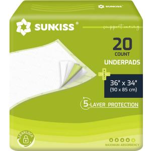 SUNKISS TrustPlus 36" x 34" Disposable Underpads for Incontinence, Super Absorbent Leakproof Bed Pads, Furniture Protectors, Pee Pads for Adults, Kids, Elderly, and Pets, 20 Count