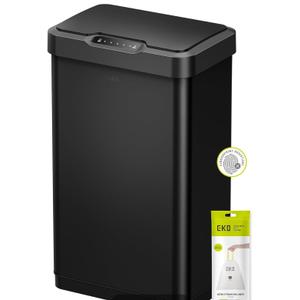 EKO Mirage-T 50 Liter / 13.2 Gallon Touchless Rectangular Motion Sensor Trash Can, Brushed Stainless Steel Finish (Matte Black)