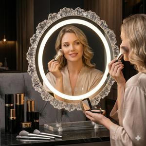 16" Hollywood Round Vanity Mirror with Lights, 3-Color LED Light Modes, Dimmable Makeup Mirror with Smart Tap Panel, 360 Rotating Lighted Mirror for Dressing Table