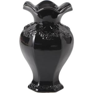 Black Ceramic Vase, Decorative Vase for Modern Home Decor, Farmhouse Minimalist Decor, Boho Flower Vases for Living Room, Bedroom, Kitchen, Dining Table, Office, Wedding, 8.5 Inches