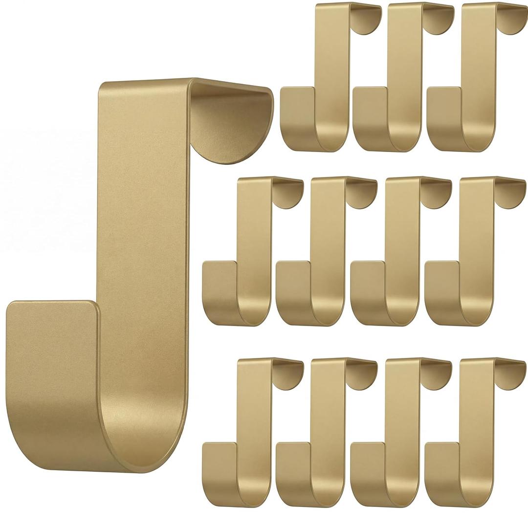 Hotop 12 Pcs Over The Cabinet Drawer Door Hooks 1 Inch for Hanger in The Cabinet Decoration Hooks Sturdy Metal Z Shaped Hanger Peg for Bathroom Clothes Towel(Gold)