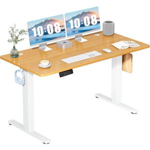 DUMOS 55 Inch Electric Standing Desk Height Adjustable, Sit to Stand Computer Workstations Large Work PC Table Home Office Writing Gaming Desks with Memory Presets for Walking Pad, Bedroom, Oak