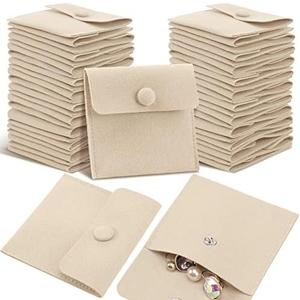 Bonuci Microfiber Jewelry Pouch 8x8cm, Jewelry Packaging Bag Luxury Small Gift Bags Package Snap Button with Divider Microfiber Bag for Bracelet Necklace Packaging