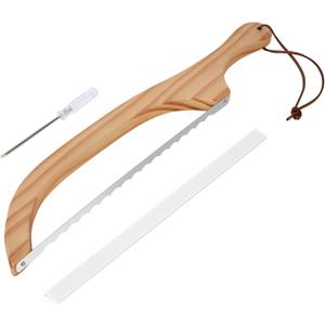 16 inch Wooden Sourdough Bread knife, Serrated Bread Slicer for Homemade Bread, Bagels, and Baguettes