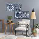 Bedroom Decor Canvas Wall Art Flower Pattern Prints Bathroom Abstract Pictures Modern Navy Framed Wall Decor Artwork for Walls Hang for Bedroom 4 Pieces Wall Decoration Size 14x14 Each Panel