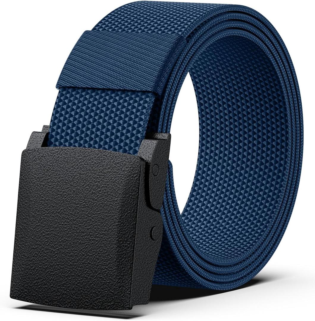 Tactical Belt Nylon Ratchet Work Belt Adjustable with Automatic Slide Buckle Belt Waist Clip Fan (Blue)