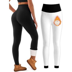 Bluemaple Fleece Lined Leggings Women High Waisted Tummy Control Thermal Warm Workout Hiking Yoga Pants for Cold Winter (Black)