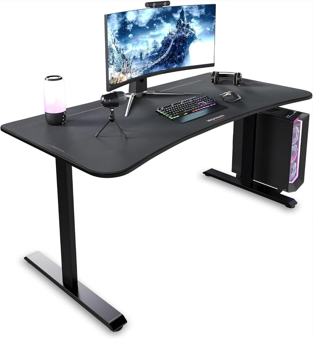 Respawn 1063 Gaming Desk with Cable Management - 63 Inch Ergonomic Full Computer Desk Mouse Pad, Sturdy Home Office Workstations, Laptop PC Console Gamer Table, Wooden Study Table for Bedroom - Black
