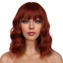 Short Bob Wigs with Bangs for Women Loose Wavy Wig Curly Wavy Shoulder Length Bob Synthetic Cosplay Wig for Girl Colorful Costume Wigs (Auburn)