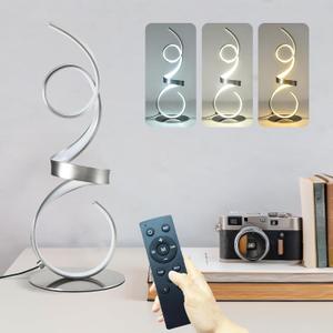 20W 2700LM 3 Colors Dimmable LED Art Table Lamp 21.4 Inch with Touch Switch for Living Room, Bedroom (Sand Nickel(Remote))