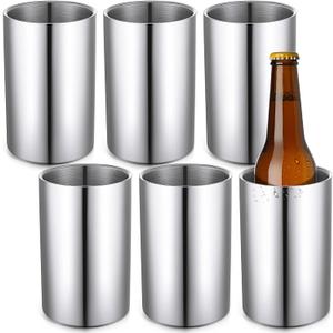 6 Pack Wine Chiller Bucket Wine Bottles Cooler Bulk, Stainless Steel Double Wall Insulated Champagne Ice Bucket for Parties,Fits for 750 ml Bottles(Silver)