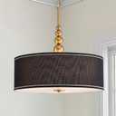 Shrine Lighting Drum Chandeliers, Farmhouse Style, Perfect Drum Pendant Light for Dining Room, D20'' x H7'', Adjustable Chains 59'', E26*3 Sockets, Black Linen Fabric Lampshade & Gold Rod