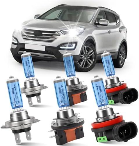 KINGSOFE Halogen Bulbs Replacement Lighting Bulb For Hyundai Santa Fe 2013-2016,H7 High Beam & H11B Low Beam & H11 Fog Lights Headlight Bulbs Kit,12V 100W 6000K,Plug And Play,Pack of 6
