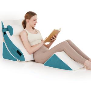 4PCS Orthopedic Bed Wedge Pillow Set - Post Surgery Pillows for Neck Back and Leg Pain Relief - Wedge Pillows for After Surgery for Acid Reflux & Sleeping & Heartburn (White Blue)