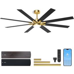 LANMEL Metal Ceiling Fan with Lights and Remote, 72 Inch, Gold & Black