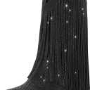 Rollda Rhinestone Cowboy Boots for Women, Sparkly Cowgirl Boots with Pointed Toe, Fringe Womens Western Boots Chunky Heel for Concert Dancing Party Music Festivals, 7.5