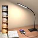LED Desk Lamp Eye-Caring Table Lamps with USB Charging Port,7 Brightness Levels & 5 Color Modes,Touch Control and Memory Function, Flexible Gooseneck Reading Lamp for Home Office, Black