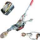 Come Along Winch - 11000 lbs/5T Pulling Capacity,12ft Steel Cable,3 Hooks,Dual Gear Power Puller,Automotive Hoist Cable Puller for Vehicle Rescue,Construction,and Farm