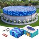 POOLHACKER2025 Upgrade 18 ft Winter Pool Cover - 18ft Round Above Ground, 4 Foot Overlap Extra Thick 420D Pool Cover with Pulley and Cable (Cerulean)