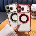 Eiyikof for iPhone 17 Pro Case Magnetic Transparent Case,Luxury Bling Four Corners Shockproof Military-Grade Protection with Camera Lens Protector MagSafe Clear Plating Cover for Women Men-Red