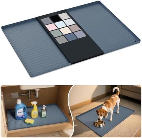 URMONA Waterproof Silicone Under Sink Mat 31'' x 22'' Shelf Liner for Kitchen and Bathroom, Cabinet and Counter Protector, Storage and Organizers, Litter Mat, Pet Cat Puppy Essentials(Dark Grey),2 Packs