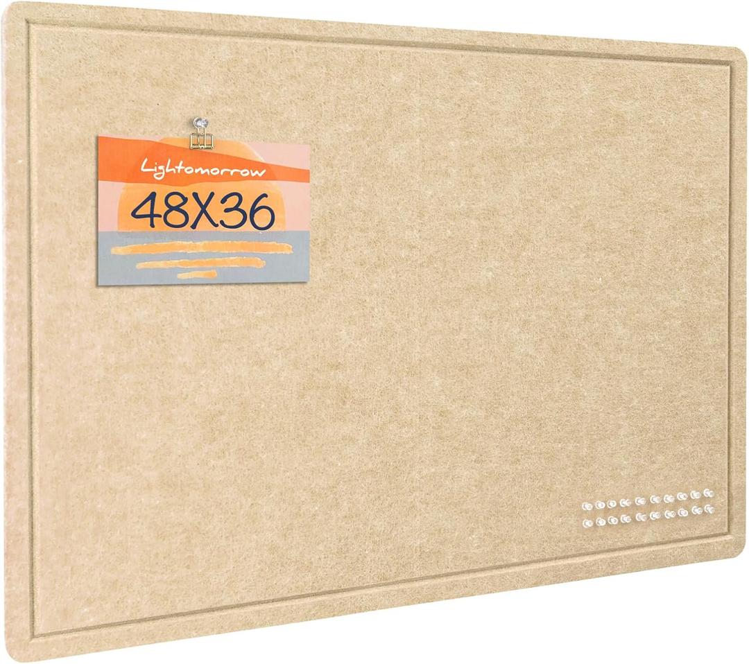 Lightomorrow Large Bulletin Board - 48 x 36 Inches, Decorative Felt Pin Board for Wall - 4' x 3' Foldable Photo Display Board with Self-Adhesive Tape, Includes 20 Push Pins - Beige Brown, 4836 Inches