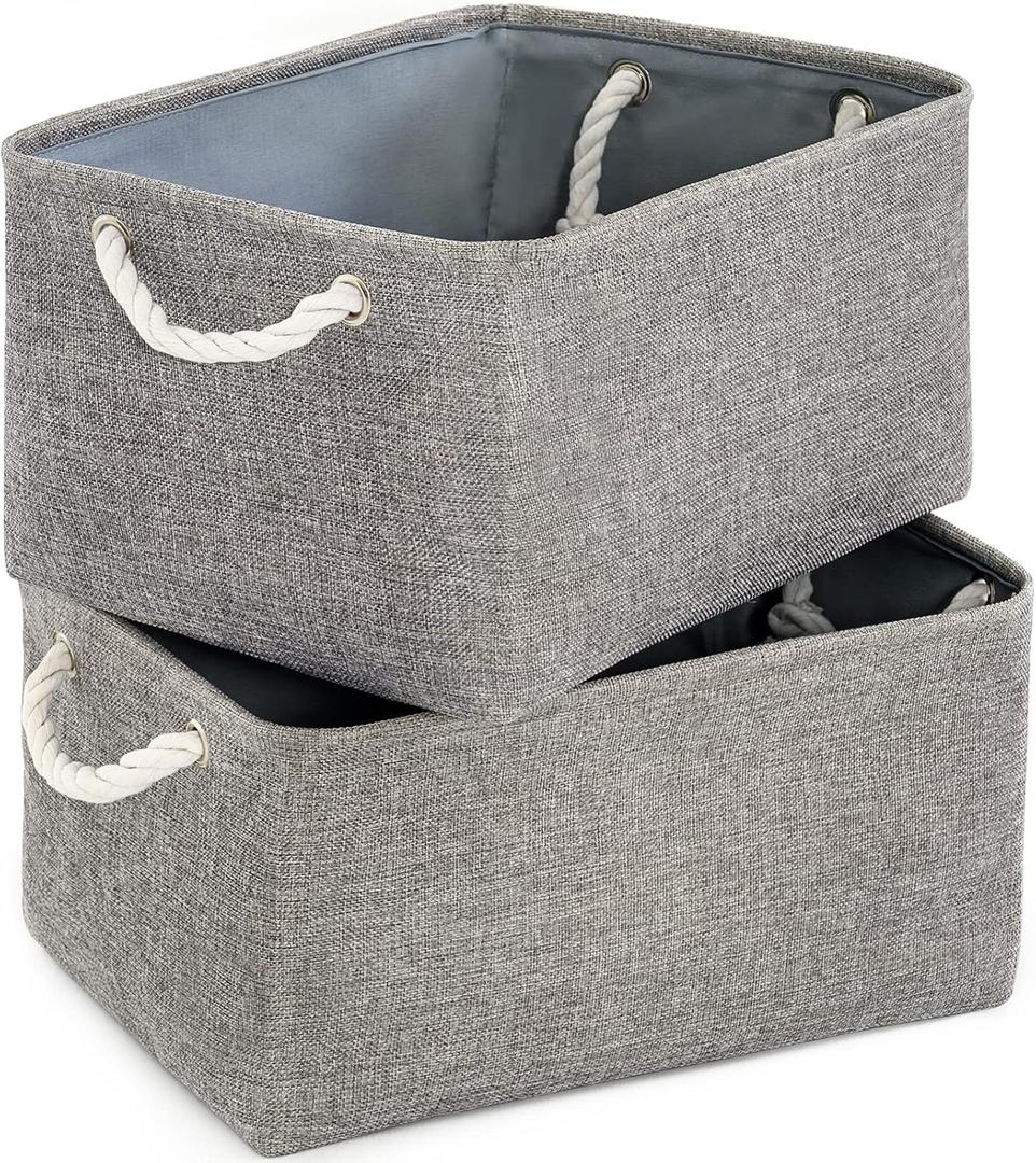 TheWarmHome Large Storage Bins Basket, 2 Pack Grey Fabric Storage Cubes for Changing Table Nursery Livingroom Kidsroom Playroom Toy, Collapsible Storage Baskets for organizing Shelves Closet (2PCS/Large - 15.7Lx11.8Wx8.3H)
