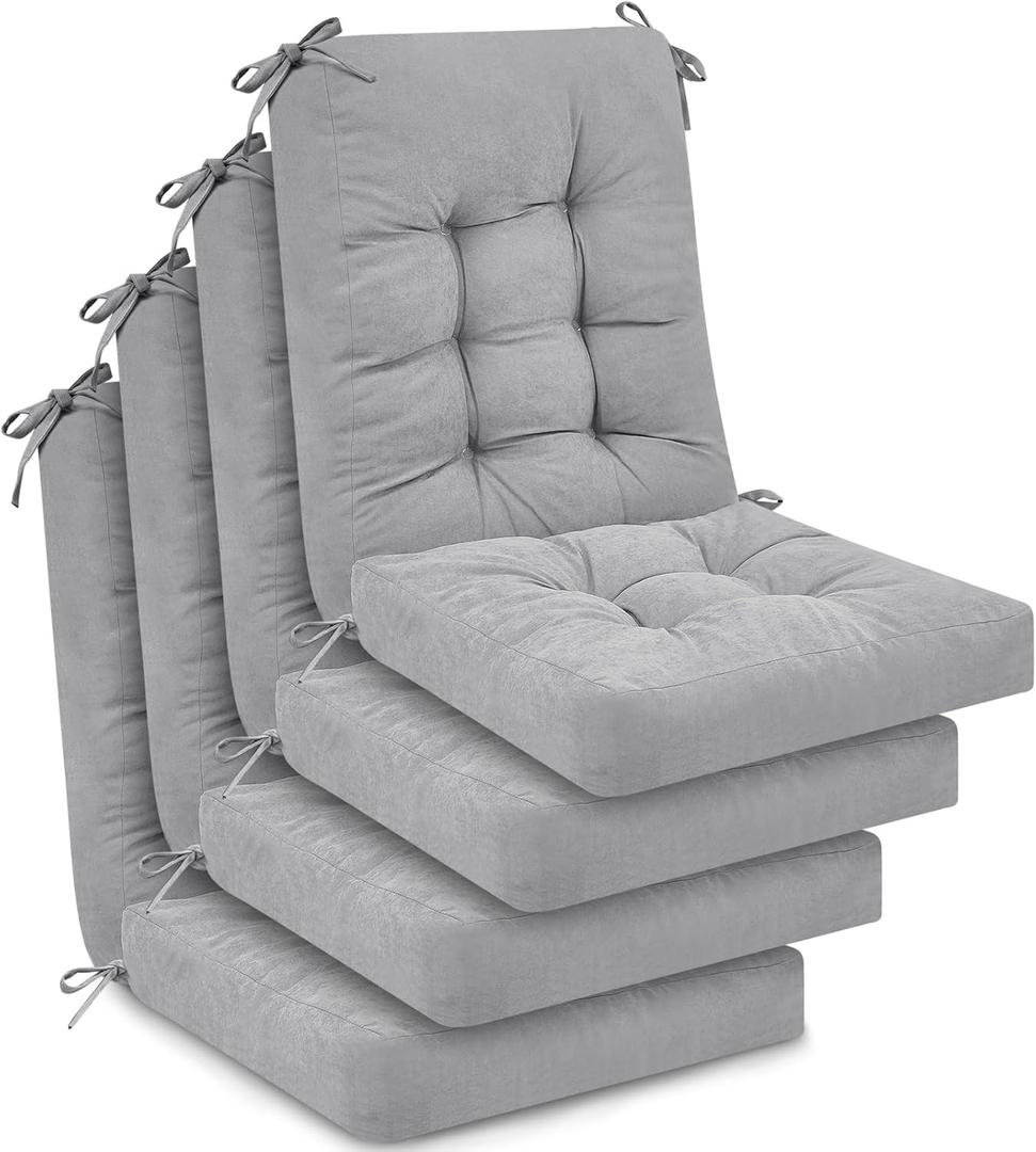 Juexica 4 Sets Outdoor Patio Chair Cushions Seat High Back Tufted Pillow Replacement Rocking Chair Cushions Pads for Patio Summer Seasonal Indoor Home Office(Gray)