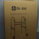 Dr. Aid Premium 2 Button Folding Walker with Wheels - Lightweight Walkers for Seniors - Front Wheel Rolling Walker - Durable Aluminum Frame, Adjustable Height, Supports Up to 320lbs - Gray