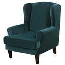 MIFXIN Wingback Chair Slipcover 2-Piece Velvet Stretch Wing Chair Slipcovers with Cushion Cover Removable Washable Armchair Furniture Protector for Living Room Kids Pets (Deep Teal)