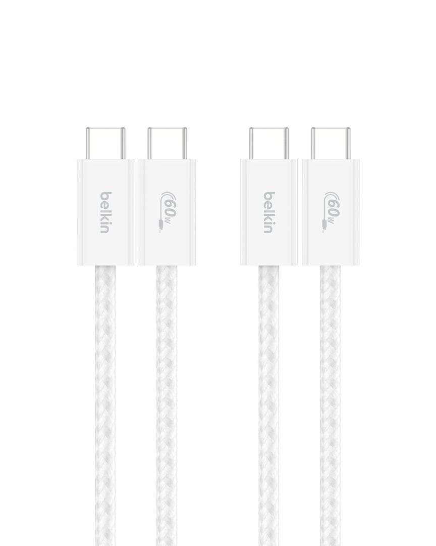 Belkin USB C to USB C Cable 2-Pack, 3.3ft, 60W - Type C Charger, iPhone Charger Cord, Soft, Braided, Flexible for iPhone 17, Galaxy S25, Pixel 10, Airpods, iPad Pro & More, Travel Essentials - White