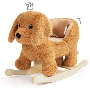 Baby Rocking Horse,Poodle Wooden Rocking Horse for Toddlers 1 Year Old Cute Dog Stuffed Plush Ride-on Toy Rocking Animal for Baby Boys and Girls Nursery/Child Christmas or Birthday Gift
