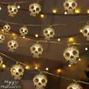 Halloween String Lights, 2 Packs Skull String Lights 15Ft 30LED Halloween Fairy Lights Fall Decor Light Battery/USB Powered Optional 2 Modes Flashing Cute Lights for Home Yard Patio 2025 Indoor Decor