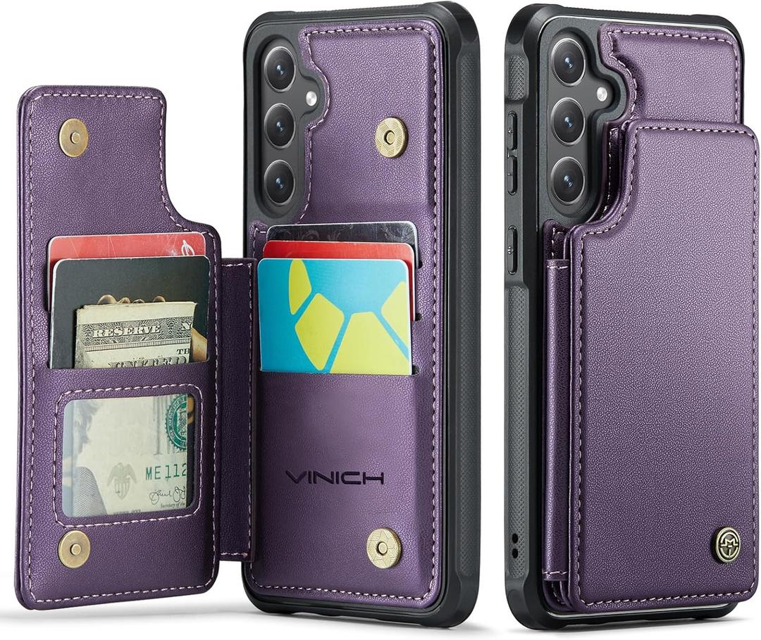 Vinich for Samsung Galaxy S25 FE Wallet Case with Card Holder, RFID Blocking Credit Slots Kickstand Shockproof Phone Cover Fit for Galaxy S25 FE 6.7" Purple