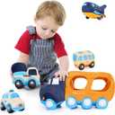 Muiteiur Big Car Stuffed Plush Toy, Soft Truck Toy Set with 4 Stuffed Baby Vehicles Toys Include Taxi Bus Airplane Tanker, Cute Cartoon Plush Gift for Kids Babies (15.7inch)