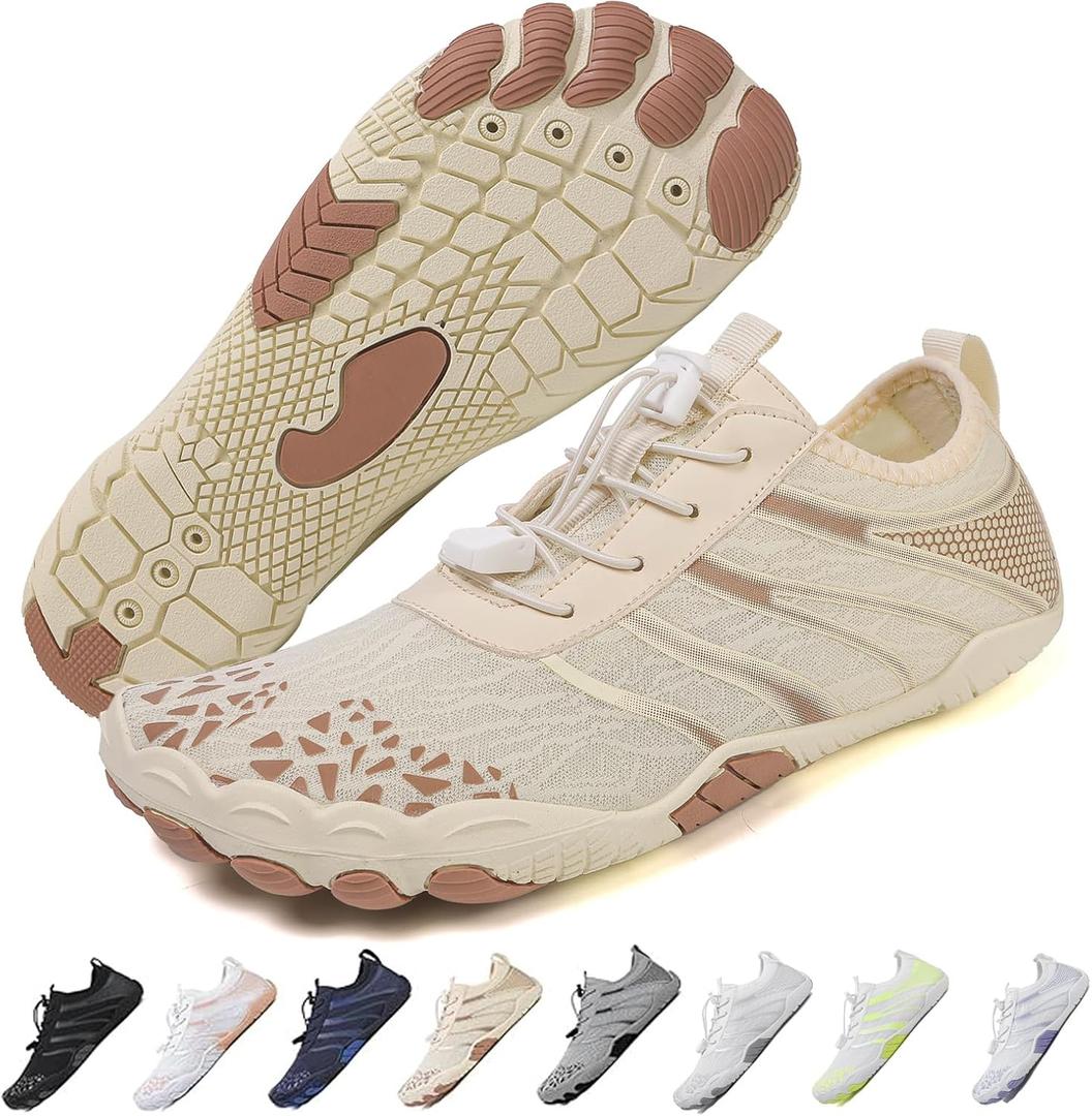Hike Barefoot Shoes Women Men Pro Water Footwear Wide Toe Box Non-Slip Unisex Athletic Outdoor Running Shoes (Fm003-beige, Size 8)