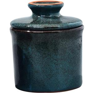 Pottery Butter Keeper Crock - Ceramic Butter Dish with Water Line for Countertop, Keep Butter Fresh, Blue