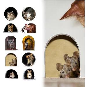 10pcs 3D Mouse Hole Wall Decals Peel and Stick,Decorative Wall Stickers, Fun Animal Stickers for Children- Kids Room Bedroom House Nursery Classroom Decor
