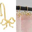 Gold Bow Shower Curtain Hooks, 12 Pack Decorative Elegant Metal Hangers, Rustproof for Standard Bathroom Rods