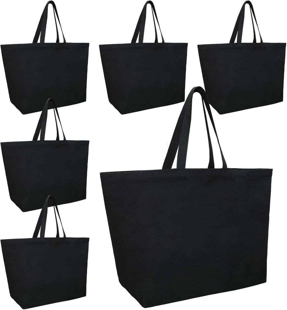 Sweetude 6 Extra Large Canvas Tote Bags Black XL Heavy Duty Grocery Beach Totes 28 x 8 x 16 Inch Reusable Oversized Big Shopping Bags with Handles