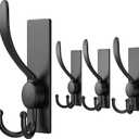 VAEHOLD 4 Pack Adhesive Towel Hooks Robe Towel Wall Hooks Stainless Steel Heavy Duty Coat Hooks, Multifunctional Practical Hooks for Hanging Bathrobes, Coats (Black)