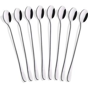 Hiware 8-Piece 9-Inch Long Handle Iced Tea Spoon, Coffee Spoon, Ice Cream Spoons, Stainless Steel Cocktail Stirring Spoons