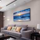Wapluam Large Canvas Wall Art - Modern Decor for Living Room, Bedroom, Office - Ocean Beach Scene - Blue Sea View - Framed Prints - 24" x 48"