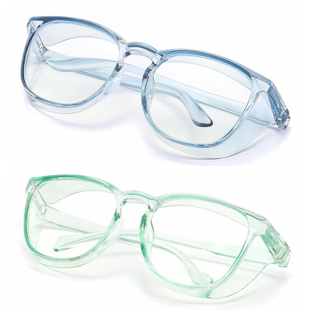 Alsenor Safety Glasses Anti Fog Goggles Protective Eyewear Blue Light Blocking Anti Dust UV Protection Glasses For Men Women (2 Pack (SkyBlue + Jade))